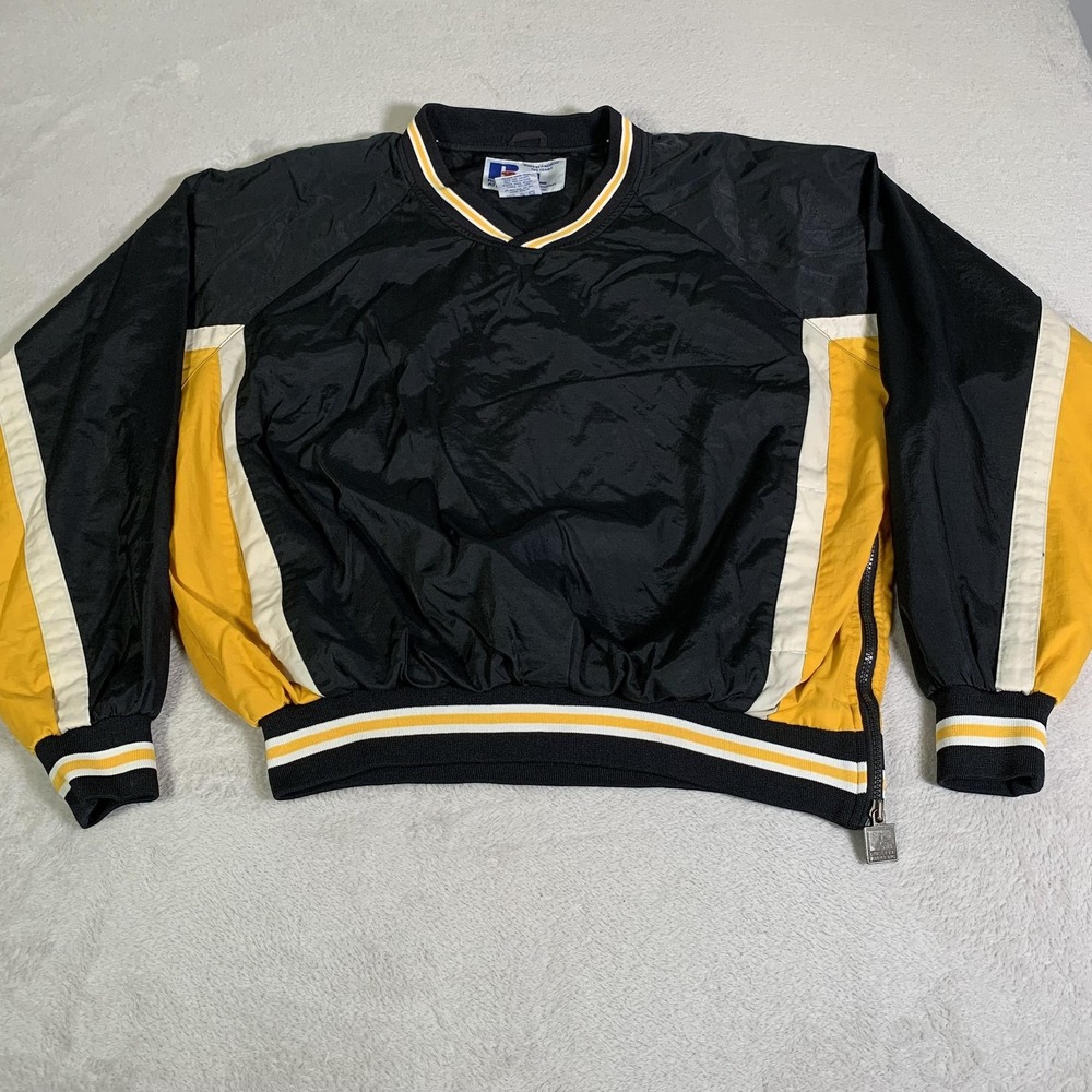 Vintage Russell Athletic Jacket Mens Large Black Yellow Gold Windbreaker 90s